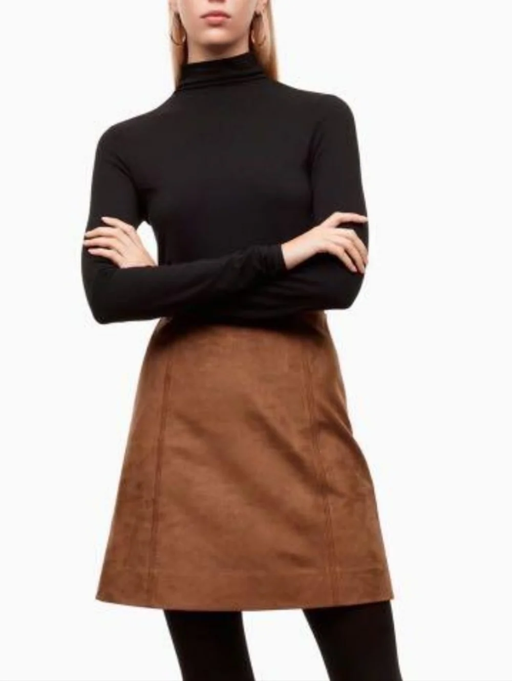 Aritzia Babaton soft faux suede A-line skirt in warm chestnut brown - Picture 2 of 6